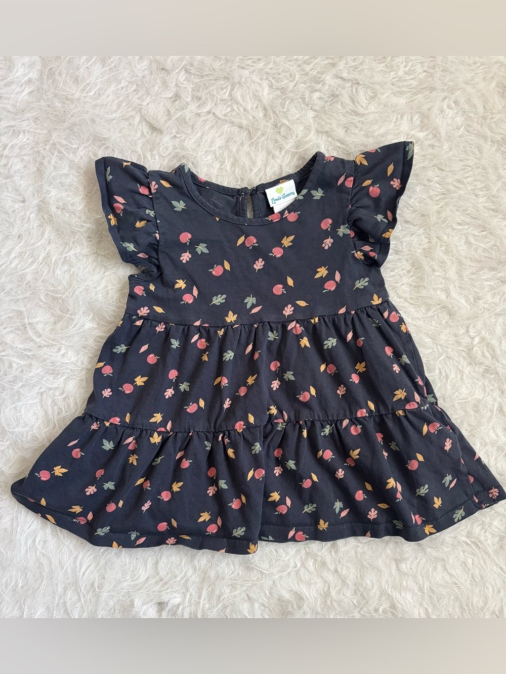 Emma’s Garden’s Girls Navy Autumnal Ruffle Sleeve Organic Cotton Casual Dress